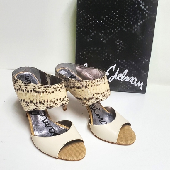 Sam Edelman Scotti Ivory Leather Snake Skin Sandals 8.5" - Picture 1 of 12